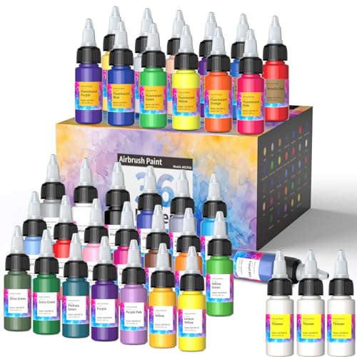 Oasser Airbrush Farben Set 33 Farben und 3 Verdünner 20 ml pro Flasche für Modellbau Stoff Schuhe DIY von Oasser