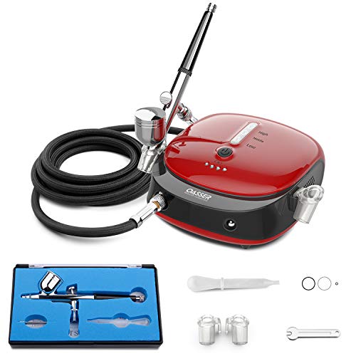 Oasser Airbrush Set Kompressor Dual Action 3 Modi wiederaufladbarer 1000mAh Akku 0,3mm Düse 7CC Tasse Airbrush Pistole für Modell Kosmetik Lackierung Rot und Schwarz von Oasser