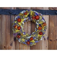 Sommer Blumenkranz Haustürkranz Bunte Getrocknete Blumen Eingangskranz Innendekor Rustikaler Türkranz von Oaze