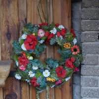 Sommerkranz Frühlingskranz Künstliche Blumen Rot Weiß Grün Türkranz Indoor Outdoor Eingangskranz Jahreszeitliche Deko von Oaze