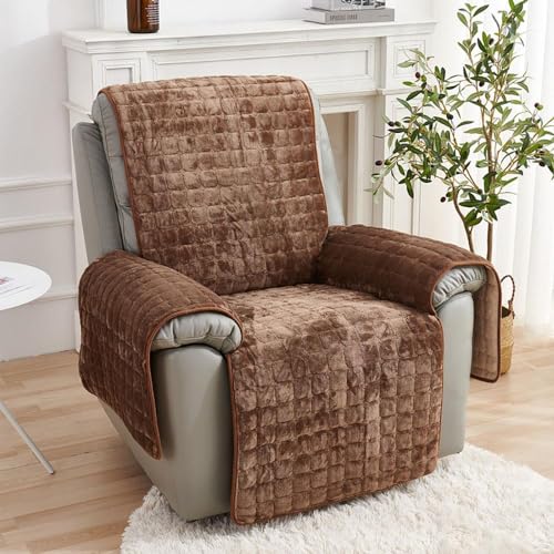 ObaBO Sofa Armlehnenbezüge, Sesselschoner Sesselauflage, Fernsehsessel Schutzbezug Anti-Rutsch, Block Angeschlossene Sofamatte für Zuhause mit Kindern und Haustieren Hund,Brown-1 Sitz(53 * 190cm) von ObaBO