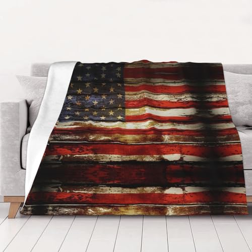 ObabO Amerikanische Flagge, USA-Planke, ultraweiche Flanelldecke (horizontal), verdickte Samt-Sofadecke, leicht und warm von ObabO