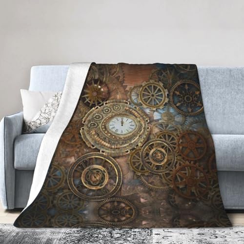 ObabO Steampunk-Uhr, extra weiche Flanelldecke (vertikales Modell), Plüsch-Sofa-Decke ist leicht und warm, langlebig von ObabO