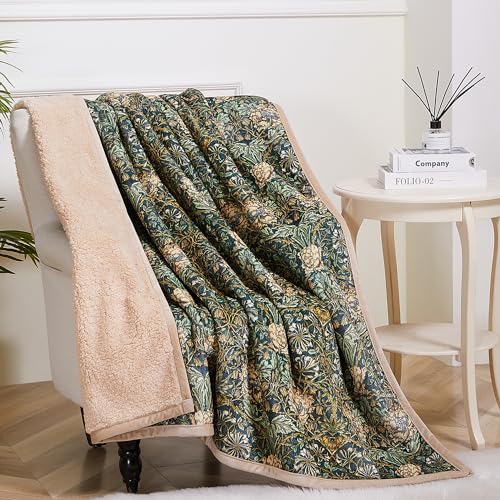 Obal William Morris Sherpa Fleece Decken Bett Wurfdecke Flauschige Kuscheldecke große Würfe für Sofas Settees Dekorative Mikrofaserdecke (Honeysuckle, Twin/Double 150x200) von Obal
