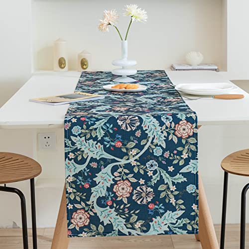 Obal William Morris Tischläufer, blauer Tischläufer mit Blumenmuster, hitzebeständig, waschbar, rutschfest, Tischdecke für Esstisch, Couchtisch, Küche, Party, Hochzeit, Dekoration, 274 x 35 cm, von Obal