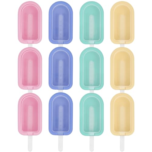 12 Stück Eisformen Silikon,Eisformen Eis Am Stiel Wiederverwendbar,Eis Am Stiel Form BPA Frei Rosa Grün Blau Gelb,DIY Popsicle Formen mit Deckel, Eiscreme Formen MEHRWEG von Obcarn