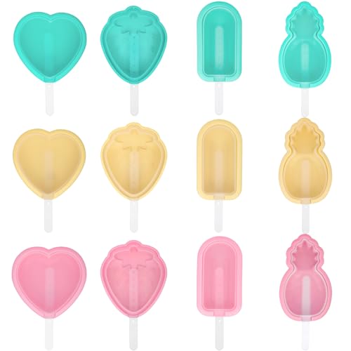 12 Stück Eisformen Silikon,Wiederverwendbar Eisformen Eis Am Stiel,Eis Am Stiel Form mit Deckel Rosa Gelb Grün,DIY Popsicle Formen BPA Frei,MEHRWEG (rosa gelb grün) von Obcarn