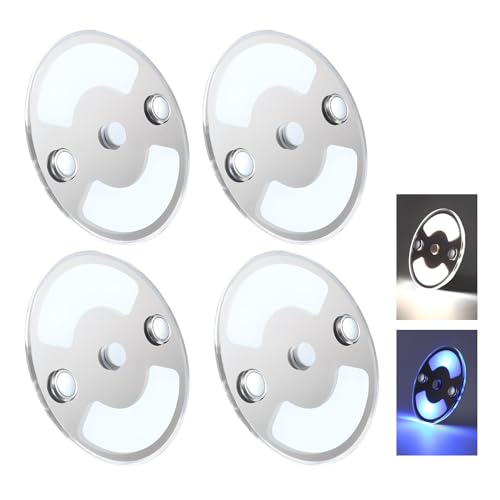 Obeaming 12V LED Deckenleuchte Wohnmobil Mit blauem Licht 75mm Dimmbar Rund Leuchte 235lm Aufbauleuchte, für Wohnwagen Boot Yacht Auto Innenbeleuchtung, 5000K 4 Pcs von Obeaming