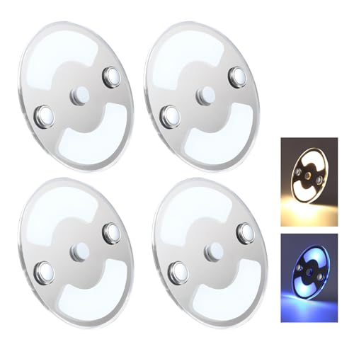 Obeaming 4 x 12V LED Deckenleuchte Wohnmobil Boot Dimmbar Panel Rund Leuchte 75mm 235lm Zwei Farbe (3000K/Blau) Aufbauleuchte, für Wohnwagen Yacht Auto Innenbeleuchtung von Obeaming