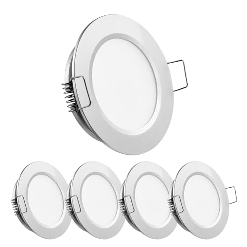 Obeaming 4 x LED Einbaustrahler 12V Spot 2,5W 3000K Wohnmobil Boot Einbauleuchten Flach Dimmbar Einbauspot für Camper Wohnwagen, 215lm Silber Loch 58-63mm Aluminium RA93 von Obeaming