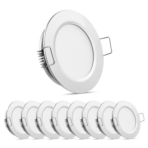 Obeaming 8er Set LED Einbaustrahler 12V LED Spot 12V Einbauspots für Wohnmobil Boot Camper Wohnwagen Van, DIA 70mm CRI93 Aluminium(Silber, 3000K) von Obeaming