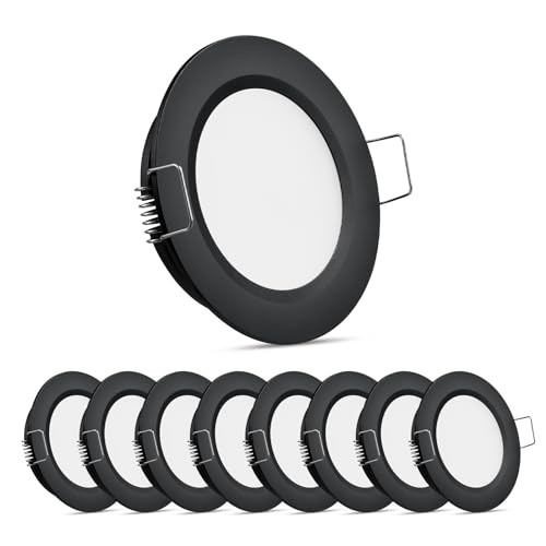 Obeaming 8er Set LED Einbaustrahler 12V LED Spot 12V Einbauspots für Wohnmobil Boot Camper Wohnwagen Van, DIA 70mm CRI93 Aluminium (Schwarz, 3000K) von Obeaming