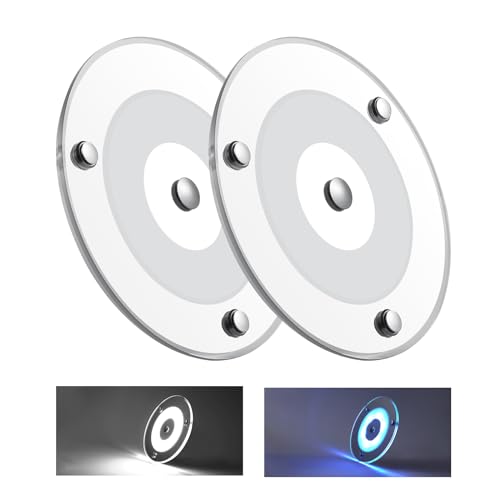 Obeaming 12V LED Deckenleuchte Wohnmobil Dimmbar Panel Leuchte 120mm 4,5W 400LM Zwei Farbe (Kaltes Weiß/Blau) mit Touch Schalter Rund Aufbauleuchte für Boot Yacht Innenbeleuchtung, 2 Stück 5000K von Obeaming