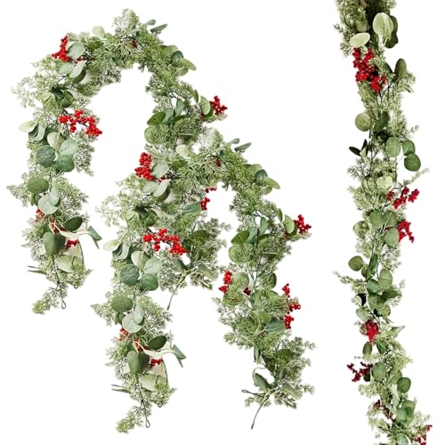 2pcs Weihnachtsgirlande, 6ft Weihnachten Faux Real Touch Pine Girland mit roten Beeren für Treppengeländer Kaminmanteldekor, für Mantel, realistisch 2pcs Weihnachtsgirlande, 6ft Weihnachten Faux Real Touch Pine Girland mit roten Beeren für Treppengeländer Kaminmanteldekor, für Mantel, realistisch von Obelunrp