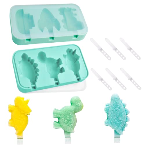 Eis am Stiel, 2pcs Dinosaurier -Form -Silikon -Eiscreme mit wiederverwendbaren Stöcken, einfache Ruhemotsikalmessel Formen für Kinder Erwachsene (grün) von Obelunrp