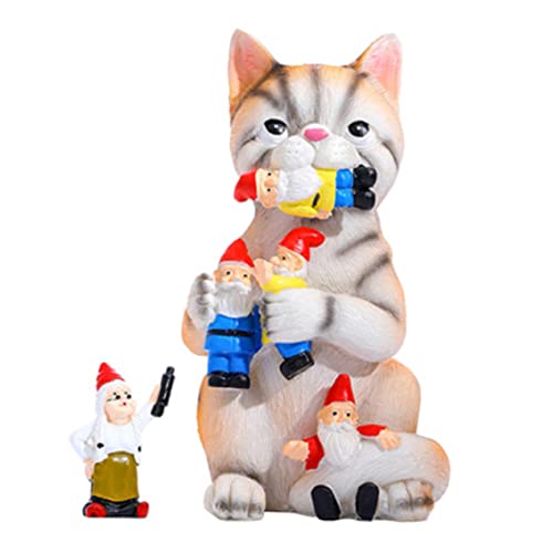 Garten Katze frisst Zwerge Statuen Lustige Katze Statue Kunst Garten Dekorationen Rasen Veranda Garten Ornamente Geschenk von Obelunrp