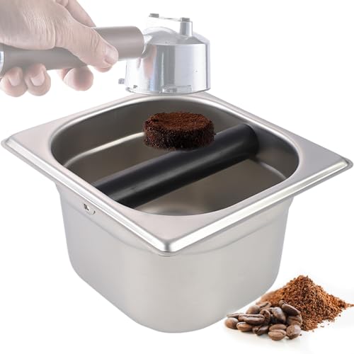 Kaffee-Knockbox, Edelstahl-Espresso-Klopfschachtel, nicht rutschfeste Waschkühlbehälter mit abnehmbarer Bar für Home Office von Obelunrp