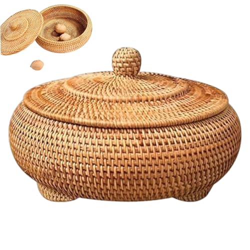 Obelunrp Kleiner Korbkorb mit Deckel, 22 cm runde Rattan gewebte Box mit Deckel, Desktop Dekorative Aufbewahrungskörbe für Home Bauernhaus Küche Obelunrp Kleiner Korbkorb mit Deckel, 22 cm runde Rattan gewebte Box mit Deckel, Desktop Dekorative Aufbewahrungskörbe für Home Bauernhaus Küche von Obelunrp