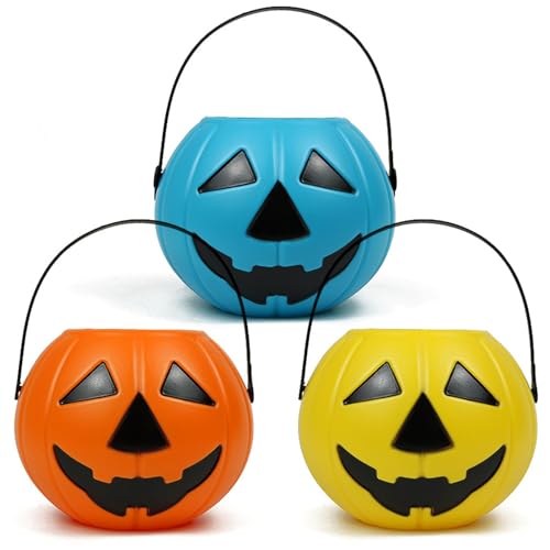 Kürbiskeimer 3pcs 7x8in Tragbarer Kürbis -Eimer mit wiederverwendbarem Halloween -Süßigkeiten -Bahn für Trick oder Lecker Kürbiskeimer 3pcs 7x8in Tragbarer Kürbis -Eimer mit wiederverwendbarem Halloween -Süßigkeiten -Bahn für Trick oder Lecker von Obelunrp