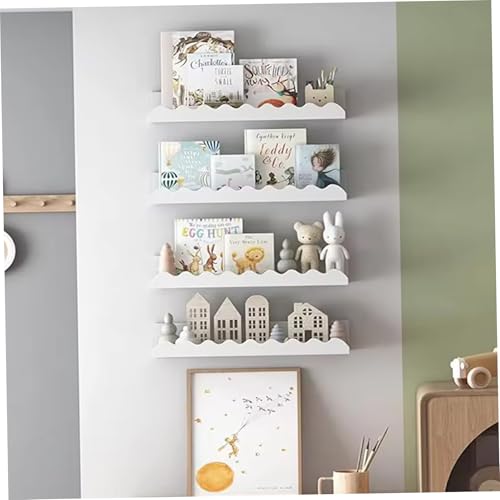 Obelunrp 4pcs schwimmende Regale für Wand, 14x4 Holzpfleger Buchregale, weißes, überbackenes Buchregal für Bildpflanzen Spielzeug, Küchenschlafzimmer Wohnzimmer, überbesserte Regal von Obelunrp
