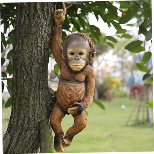 Obelunrp Baby Monkey Garden Statue, 4,9 -Zoll -Harzhänge -Affen -Figuren, Gartenlandschaft Dekorative Ornament für Garten Yard Tree Dekor (Geld ohne Outfit) von Obelunrp