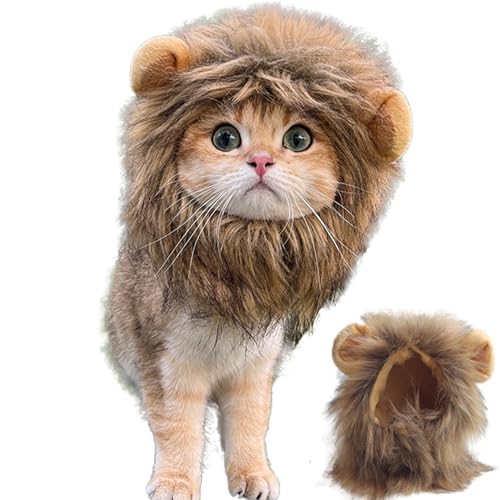 Obelunrp Cat Lion Mähne, Lion Mähne Perücken Katzen Halloween Kostüm, einstellbares Katzenlöwenkostüm-Accessoire für Halloween Weihnachts-Osterfest-Festival-Party (28-32 cm) von Obelunrp