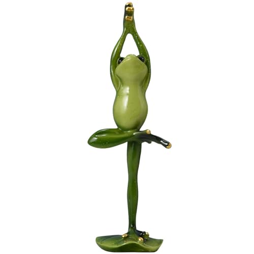 Obelunrp Frosch -Figur niedliche Lebendige Yoga Froschstatue Sammlerstücke Dekorative Harz Frösche Lustige Elegante Froschfiguren für Regal Tabletop TV -Bank, Baumpose, 2,95x2.56x9.25in, Froschstatue von Obelunrp