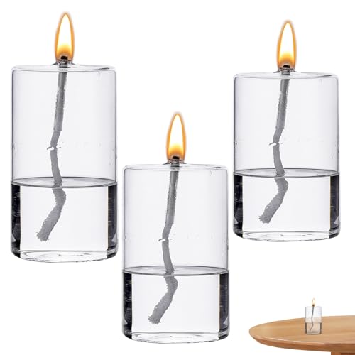 Glasöllampe 3pcs runde transparente rauchlose, filde dekorative Öl Kerze Geruchsfreie Öllampe für Esstisch Hochzeit Herzstück, Öllampe, Ölkerze von Obelunrp