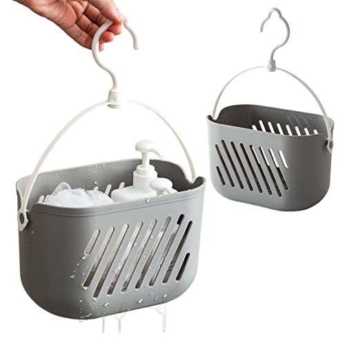 Obelunrp Hängende Duschkörbe, 2pcs Plastik -Duschspeicher Caddy mit Haken, Badhängekorb, tragbarer Küchenorganisator für den Heimgebrauch (grau) von Obelunrp