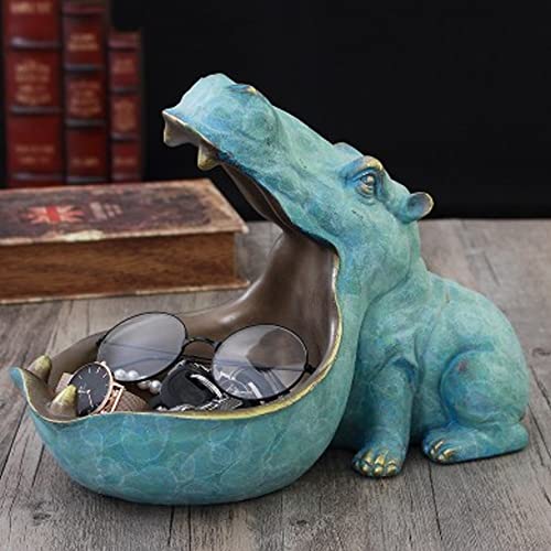 Obelunrp Hippo Key Bowl, 11,8 -Zoll -Harz Big Mund Hippo Candy Dish Statuen, Hippopotamus -Skulpturtischkunst, Schlüsselgericht für Münzschmuck Sundies (blau) von Obelunrp