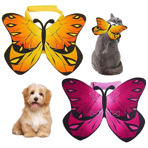 Obelunrp Hunde Schmetterlingsflügel, 2pcs fühlten verstellbare Schmetterlingsfefe -Perücken Halloween -Kostüm für Hunde Katzen Halloween Party Dekor (gelb+rosa) von Obelunrp
