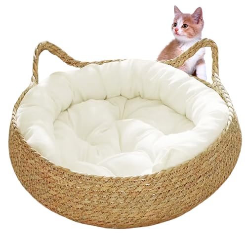 Obelunrp Katzenbetten für Innenkatzen 15x5in 2-in-1 gewebte Katzenkörbe mit weichem Kissen kratzfestes Kätzchen Bett gemütlichen runden Korbkorb, Korb, Korb Obelunrp Katzenbetten für Innenkatzen 15x5in 2-in-1 gewebte Katzenkörbe mit weichem Kissen kratzfestes Kätzchen Bett gemütlichen runden Korbkorb, Korb, Korb von Obelunrp