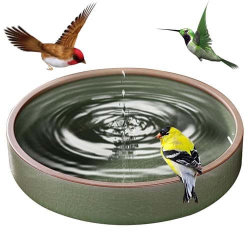 Obelunrp Keramikvogelbad, 21 x 4 cm 1300 ml rundes Crack -Prozess Birdbad, Außenvogelbades, Wildtierfuttertablett für Gartengarten von Obelunrp