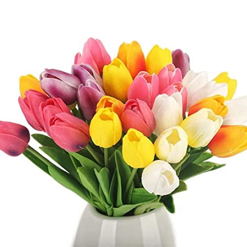 Obelunrp Künstliche Tulpen Blumen Real Berührung künstlicher Blume pu Tulpen Blumen 30pcs zufällige Farbe PU Tulpen Blumen von Obelunrp