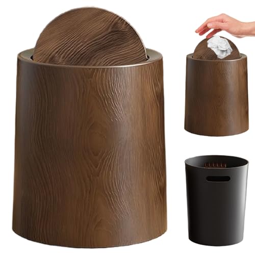 Obelunrp Mülldose Walnussbraun Holz Getreide Badezimmer Mülleimer mit Schwung Top Deckel abnehmbarer Innenbehälter, minimalistischer Mülleimer für Büro, Schlafzimmer, Badezimmer von Obelunrp