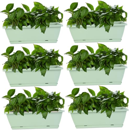 Obelunrp Pflanzerbox 6pcs Belüftete Fenster Pflanzer mit Entwässerung PP Rechteck mit Tablett 16.9x7.1x6.3in Blumengemüse für Balkon Fensterbankgarten, Grün, Box Obelunrp Pflanzerbox 6pcs Belüftete Fenster Pflanzer mit Entwässerung PP Rechteck mit Tablett 16.9x7.1x6.3in Blumengemüse für Balkon Fensterbankgarten, Grün, Box von Obelunrp