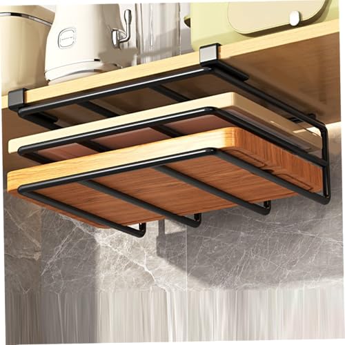 Obelunrp Schneidebrett Organisator unter Kabinett, 10.4x11.8x2,4 Zoll Raumsparung Metall Schneidebretthalter, unter Regal Counter Choping Board Rack, Topfdeckel Halter für Schranktür (schwarz) von Obelunrp
