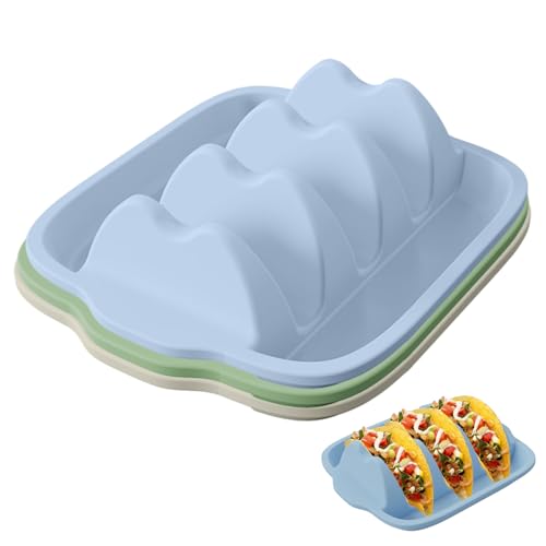 Obelunrp Taco Holders 3PCs wiederverwendbares Silikon-Taco-Stand mit 3 Trennwänden und leicht zugänglichen Griffspuren und Mikrowellen sicher zum Backen, Tablett von Obelunrp