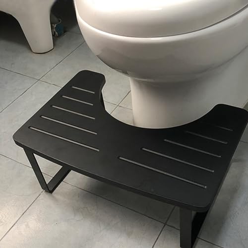 Obelunrp Toilettenhocker Erwachsener, Bambus -Toilettenhocker mit Metallbein, langlebiger Poop -Stuhl, ergonomischer Toilettenschritt für Töpfchen (16,9 x 10,3 x 6,7 Zoll, schwarz) von Obelunrp
