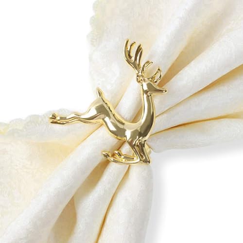 Weihnachtsserviettenringe Rentier -Serviettenschnallen Weihnachts -Dinner -Tische Dekoration 12PCS Gold, Rentier -Serviettenringe, Weihnachtsserviette Ring von Obelunrp