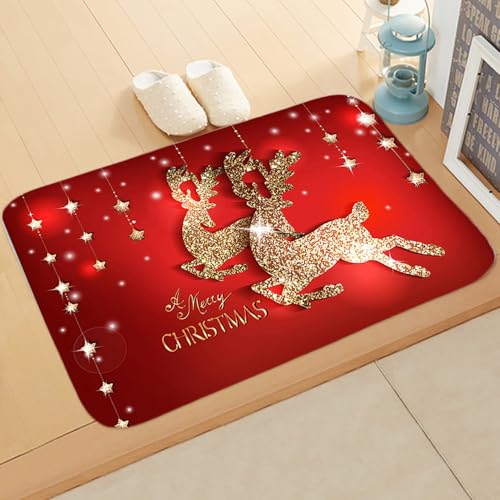 Obelunrp Weihnachtsteppich 16x24 Zoll 3D Nicht rutschfestige Rentier-Weihnachtsmatte Dekorative Weihnachtsflecken Teppich für Wohnzimmer Küchenbad, Türmatte von Obelunrp