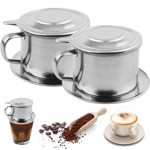 Vietnamesischer Kaffee Dripper 2 Set Edelstahl Vietnamesischer Kaffeefilter 3.3x2, 5in professionelles waschbares wiederverwendbares Café -Accessoires, Filter, Dripper von Obelunrp