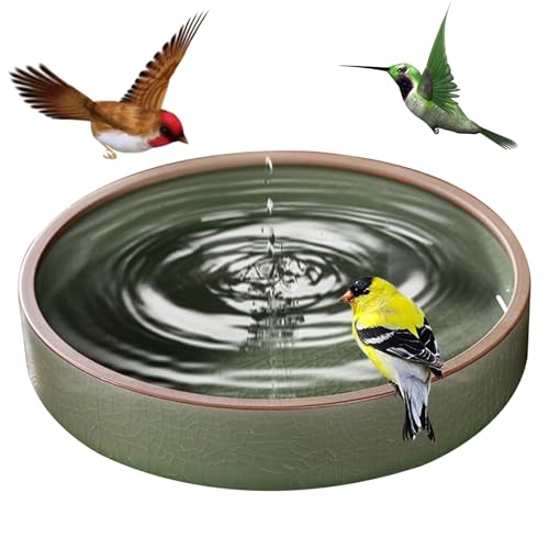 Vogelbad für Garten, 8, 3 Zoll rundes Keramikvogelbad, grüne 1300 ml außerhalb der Schüssel mit stabilem Rutschboden für Garten, Bäder für von Obelunrp