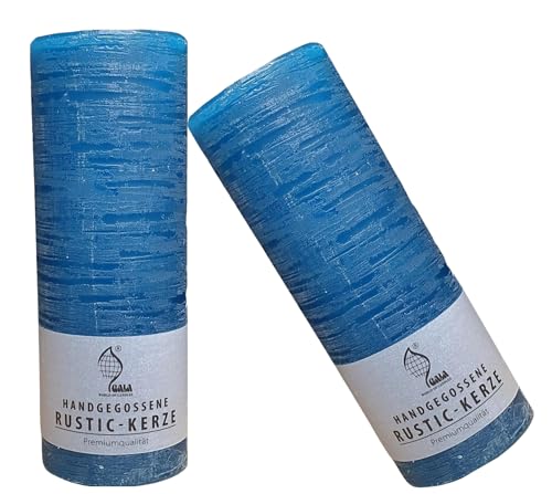 2 Marken Rustik Stumpen Kerzen - Teal (blau) - 2 Stück - Haushaltskerzen - Lange Brenndauer - Unparfümiert - Natürliches Pflanzenwachs - Ohne Palmöl von Oberle