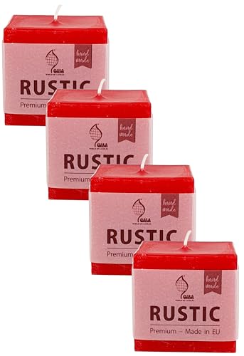 Gala Rustic Kerzen - Candle - handmade - Rot - 4 Stück - Dekorative Marken Haushalts Kerzen - kein Duft - Natürliches Pflanzenwachs - Advent - Weihnachten - Kerzen von Oberle