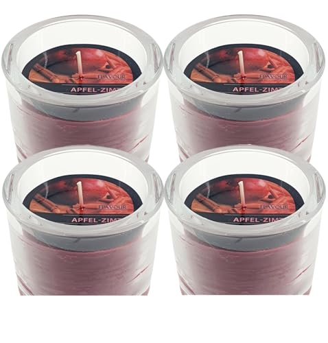 4 Stück GALA Flavour by Gala Candle Duftkerzen im Glas – Apfel-Zimt – Kerzen - Duftkerze - lange Brenndauer – Haushaltskerzen - Whiskeygläser - Advent - Weihnachten - Kerzen von Oberle