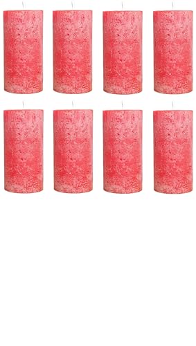 8 Marken Rustic Stumpenkerzen - 100 x 50 mm - Paraffin-Wachs - in Rot - unparfümiert von Oberle