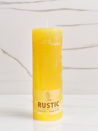 Gala Marken Rustik Stumpen Kerze - Goldgelb - 19 x 6,8 cm - Dekorative Kerze - Lange Brenndauer - Unparfümiert - Natürliches Pflanzenwachs - Ohne Palmöl - Advent - Weihnachten - Kerzen von Oberle