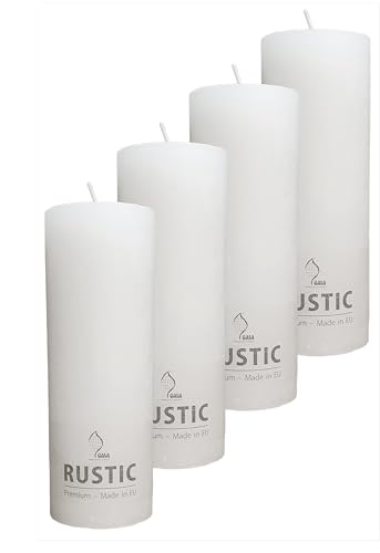 Gala Rustik Stumpenkerzen - Weiß - 4 Stück - 19 x 6,8 cm - Dekorative Haushaltskerzen - Lange Brenndauer - Unparfümiert - Natürliches Pflanzenwachs - Ohne Palmöl - Advent - Weihnachten - Kerzen von Oberle
