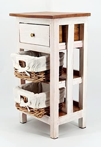 Oberle Kommode Regal mit 2 Korbschubladen + Einer Schublade 70x28x38cm Shabby-Look Vintage-White, 40142 von Oberle